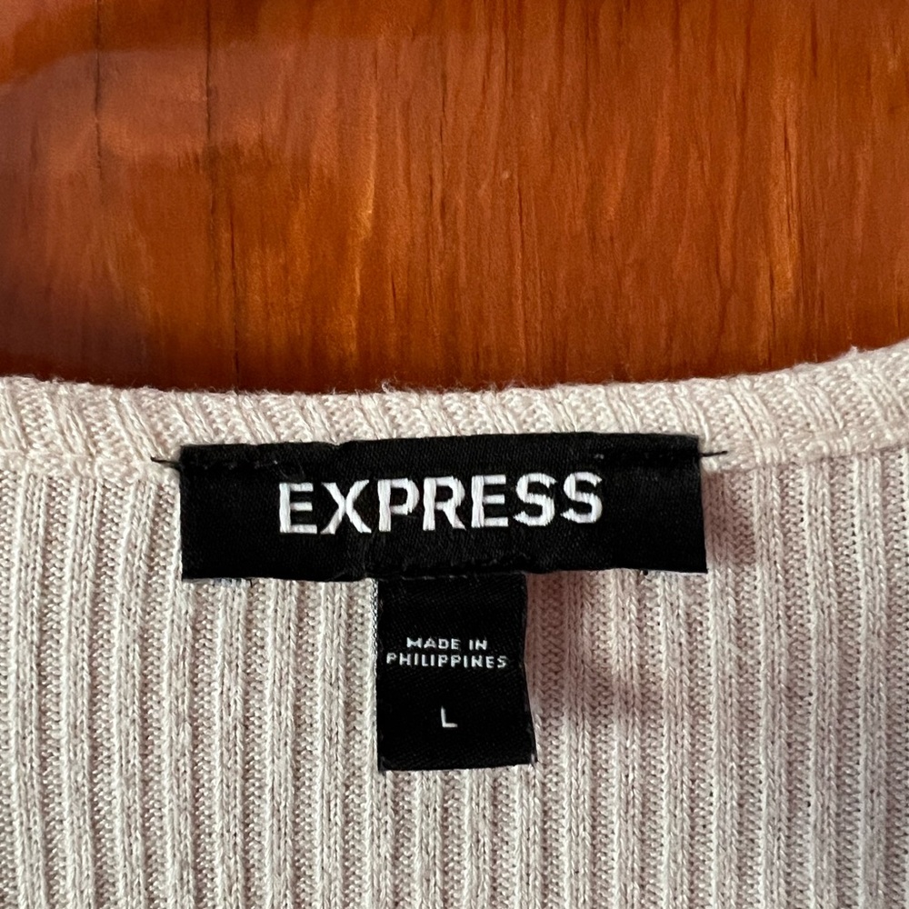 Express Cream Ribbed Wrap Top - Picture 4 of 6